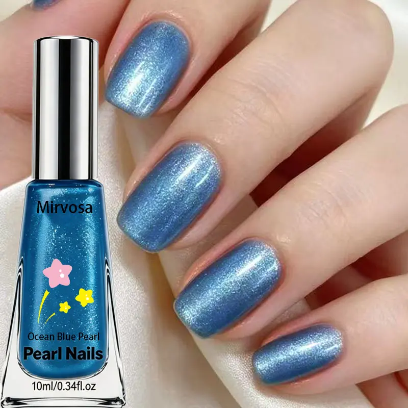 Dreamy Ocean Blue Pearl Nail Polish, Fine Glitter Gloss Finish, Long-Lasting Anti-Peeling Formula, Cool Mermaid-Style Tone for Party & Summer Looks