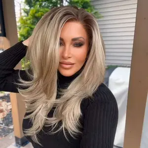 AISOM Jenna Iced Sweet Cream Blonde Layered Straight Free Part Lace Front Wig with Scandinavian Hairline Glueless Wig 20" Low Density Heat Friendly