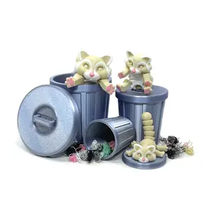 Articulated Racoon with Trashcan 3D Printed Racoon Trash Panda Albino Racoon Small Medium Large-AR003 Decor Accessory Nature Ornaments Gift