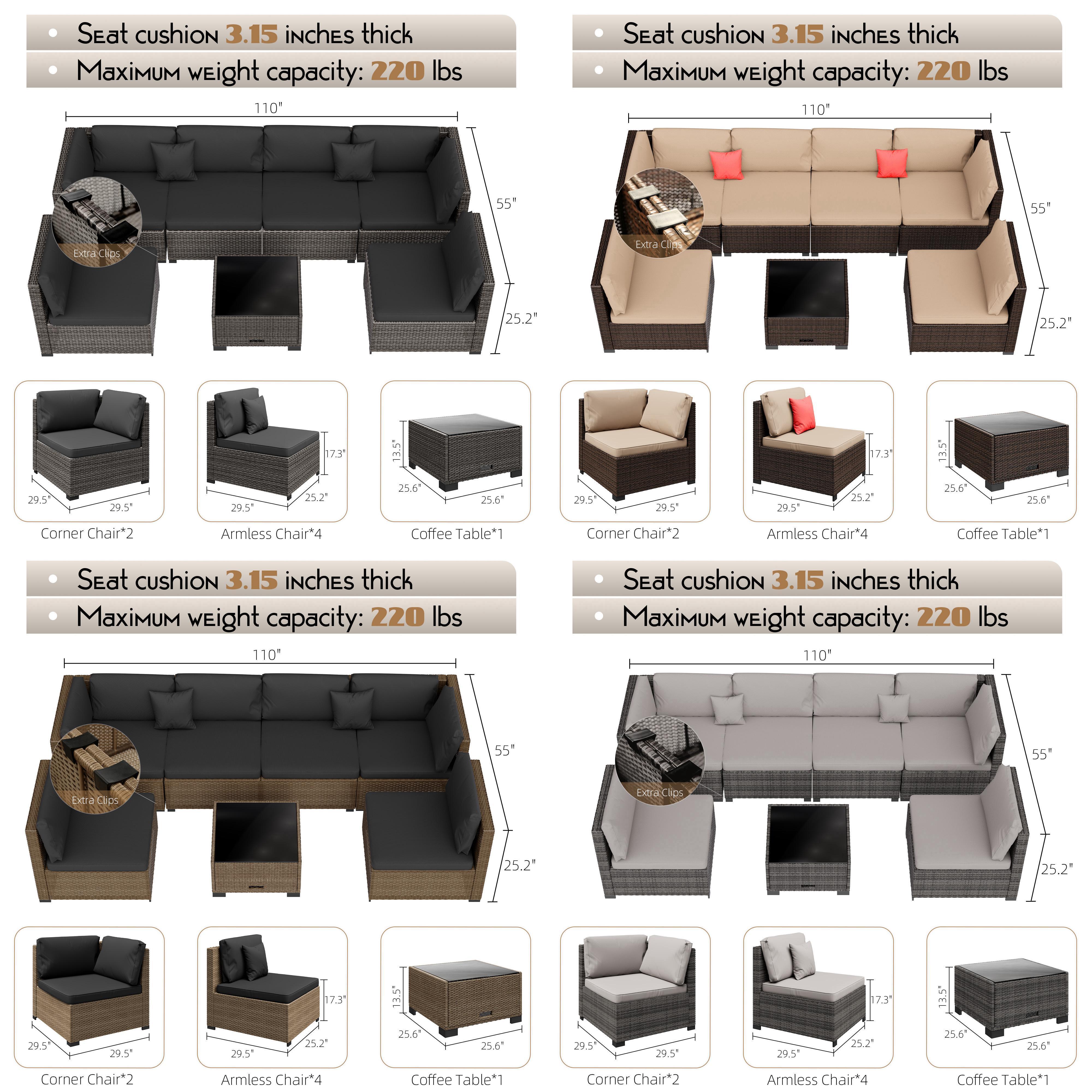 7 Pieces Sofa Modular Patio Wicker Sofa Set - Easy-to-Assemble All-Weather Couch with Comfortable Cushions & Glass Coffee Table, Ideal for Outdoor Relaxation & Entertaining Summervibes 7 Pieces Sofa Modular Patio Wicker Sofa Set - Easy-to-Assemble All-Weather Couch with Comfortable Cushions & Glass Coffee Table, Ideal for Outdoor Relaxation & Entertaining Summervibes