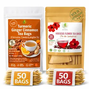 Turmeric, Ginger & Cinnamon Herbal Tea + Hibiscus (Jamaica) Tea Combo – 100 Tea Bags (2 Packs of 50) – Caffeine-Free Botanical Infusions – Warm Spiced Blend & Tart Refreshing Tea – 100% Natural, Vegan – Authentic by BEXPERTSUSA