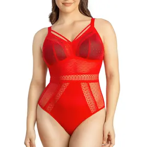 PARFAIT Mia Dot P6017 Women's Sexy Wire-Free Bodysuit Lingerie with V-Shaped Back, Lace Mesh Cups, and Removable Padding