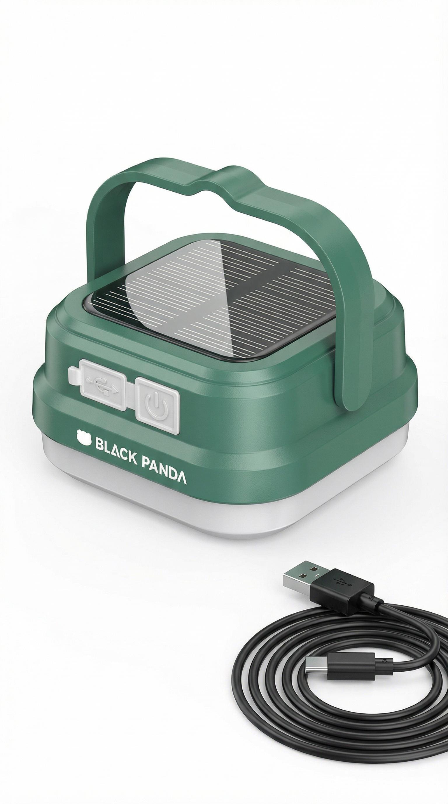 Black Panda Portable Solar Camping Lantern Solar & USB-C Dual Charging High Brightness Daily water resistant Multiple Lighting Modes