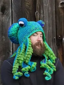 Octopus Hat Halloween Party Prank Squid Head Covering Warm Knit Cap Couple Hats Funny Comedy Hat, Fun and Spooky Costume Accessory for Adults