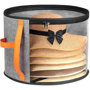 Oversized Clear Hat Storage Box for Women, Cowboy Hat Organizer for Closet, Wide Brims Hat Case with Carrying Handles, Hat Bag (Grey)