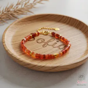 Red Agate Bracelet - Agate Barrel Stone Beads Bracelet Gold Clasp - Healing Bracelet Gift for Her - 2x4mm Natural Stone - Adjustable Fit - Elegant & Versatile for Adults