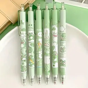 Cute Frog Pattern Gel Pen (6/12 Counts/set), 0.5mm Fine Point Recyclable Ink Rollerball Pen, Writing Pen for Students, Back to School Supplies, Aesthetic Pens