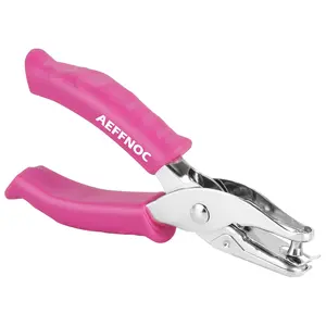Single Hole Punch, One Hole Puncher with Soft Grip Handle, 1/4 Inch Paper Hole Punches, Small Hole Punchers with Paper Mess Tray, 6 Sheets Capacity, for Crafts, Scrapbooks (Pink)