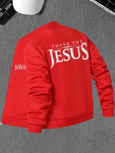 Men's Regular Fit Jesus Print Zip Up Jacket, Casual Stand Collar Long Sleeve Outerwear for Spring & Fall, Fashion Men's Clothes for Daily Wear, Coats