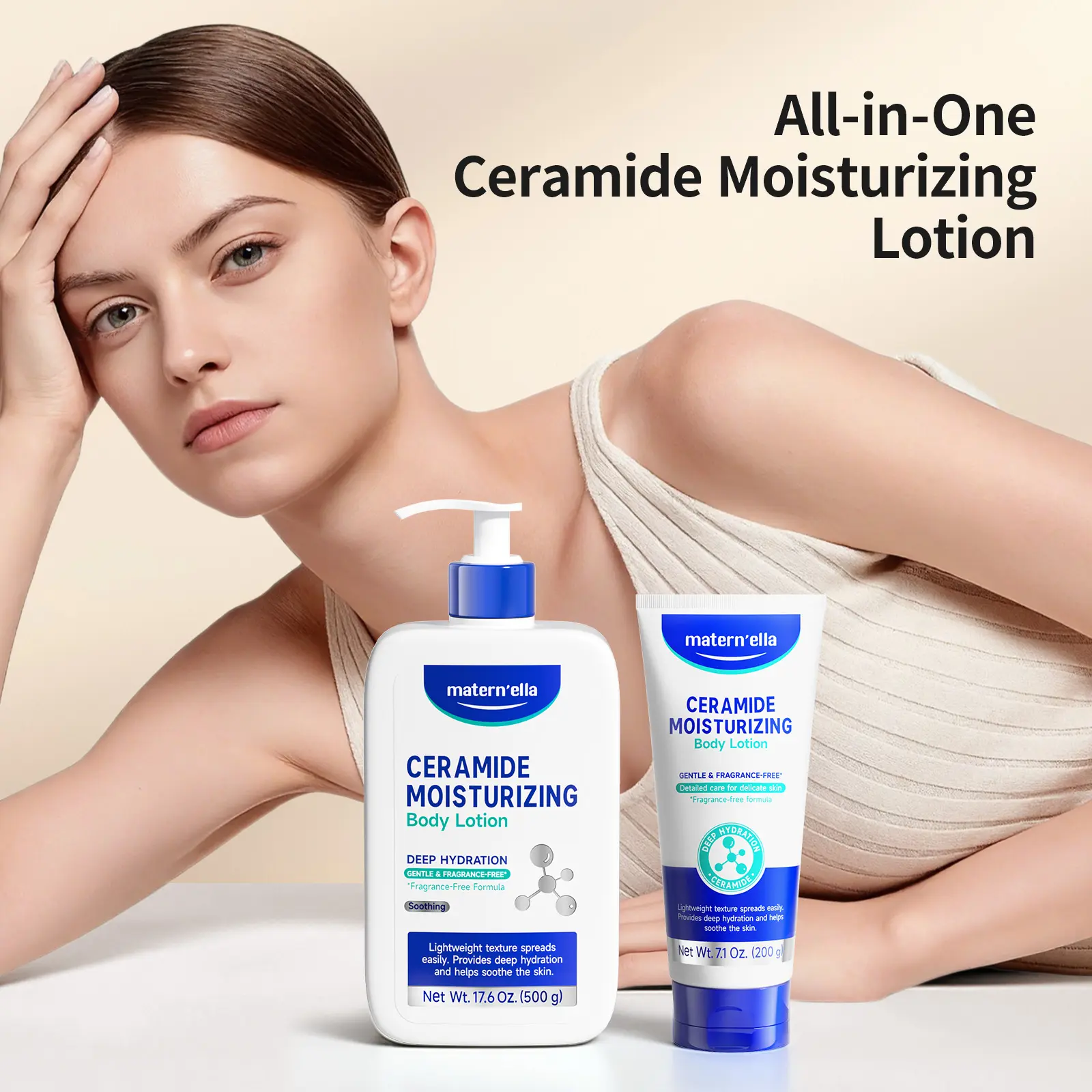 matern'ella Ceramide Body Moisturizer with Niacinamide & Squalane to Deeply Hydrate and Repair Skin, Body Care, 500g/200g