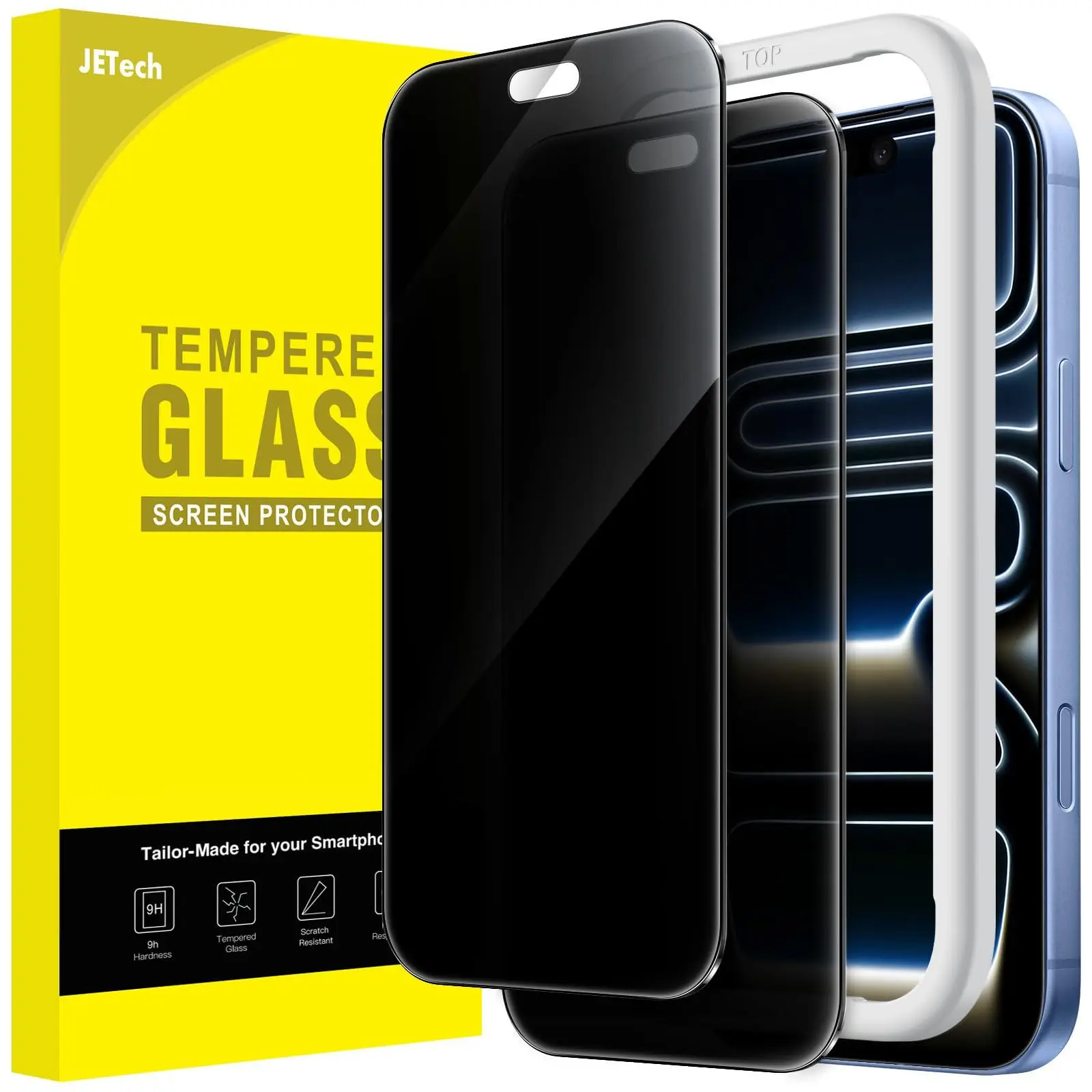JETech Privacy Screen Protector for iPhone 18 Pro Series, Anti-Spy, 9H+ Tempered Glass, Easy Installation, Scratch Resistant, Anti-Fingerprint, 2-Pack