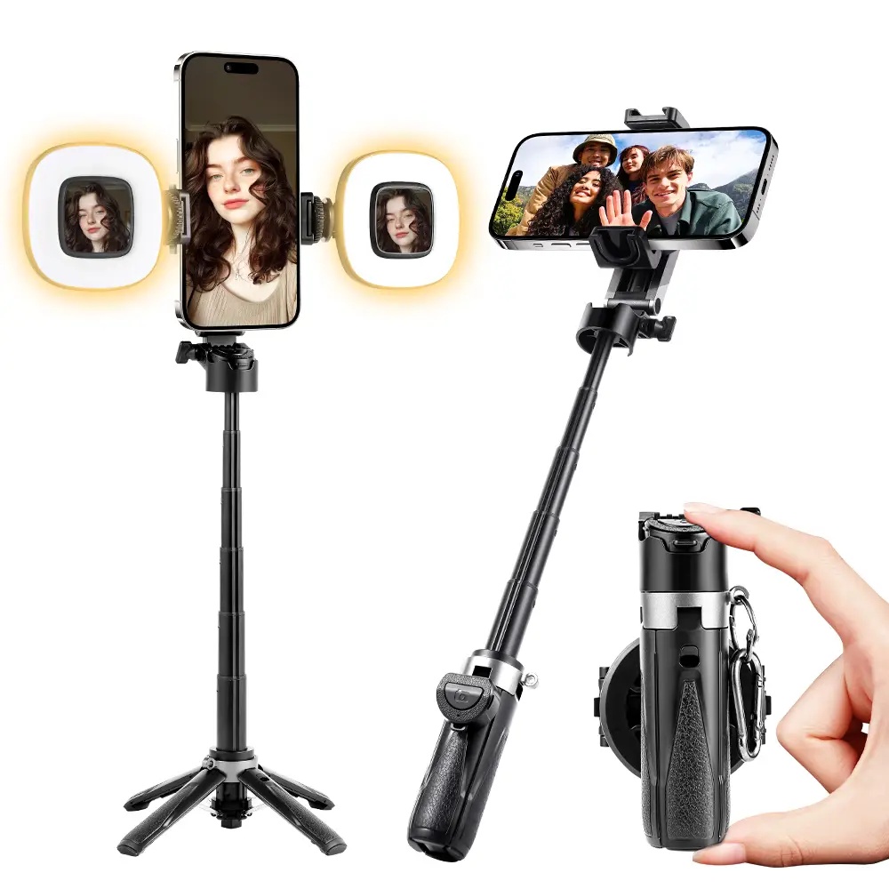 New Portable Selfie Stick, Magnetic Selfie Stick, Selfie Stick With Fill Light, Smartphone Tripod Stand All in 1 with Wireless Remote and Extendable T