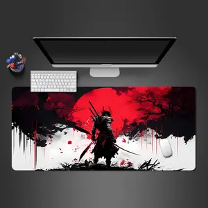Japanese Sakura Samurai Black Gaming Mouse Pad, 80×30cm 3mm Thick, Locked Edge Non-Slip Rubber Desk Mat for PC Laptop Gamer Home Office Accessories