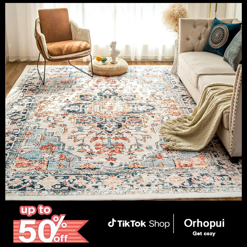 ORHOPUI Machine Washable Rug Vintage Design Washable Area Rugs with Non Slip Rugs for Living Room Bedroom Traditional Woven Rug Carpet Stain Resistant