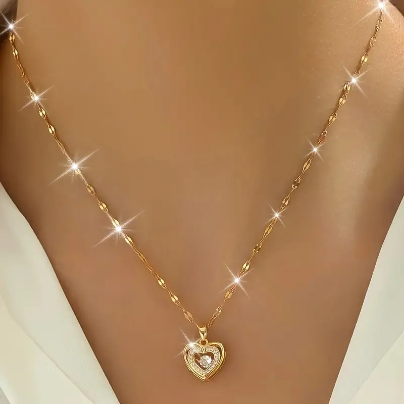 Elegant 18K gold-plated heart-shaped zircon pendant necklace - retro style, suitable for women's daily wear and parties