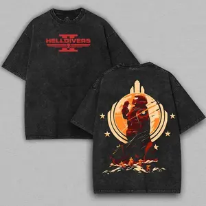 Helldivers 2 Fan Art Game Washed Tshirt 2 Sided Cotton Oversize unisex Black friday deal helldivers game shirt soft graphic tee Fabric Menswear Tops clothing merch 6TY