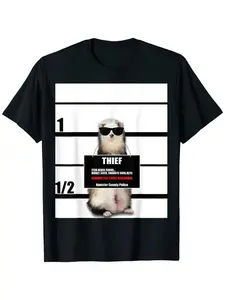 Summer new men's top pet ferret T-shirt fun ferret thief Mugshot T-shirt fashionable fun funny Y2K T-shirt soft skin friendly for both men and women, suitable for all seasons, couple style