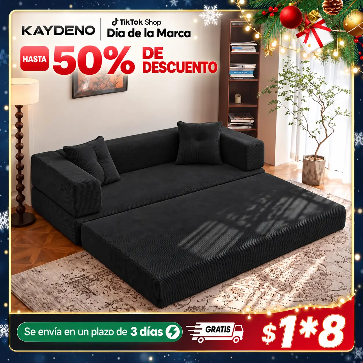 79 "Convertible Sofá cama con 2 almohadas,, Sofá sin huesos, Sofá modular de piso con marco de forma fija, Para cama de huéspedes y área de juegos para niños con cubierta lavable, sofá de peluche para adultos, sin montaje