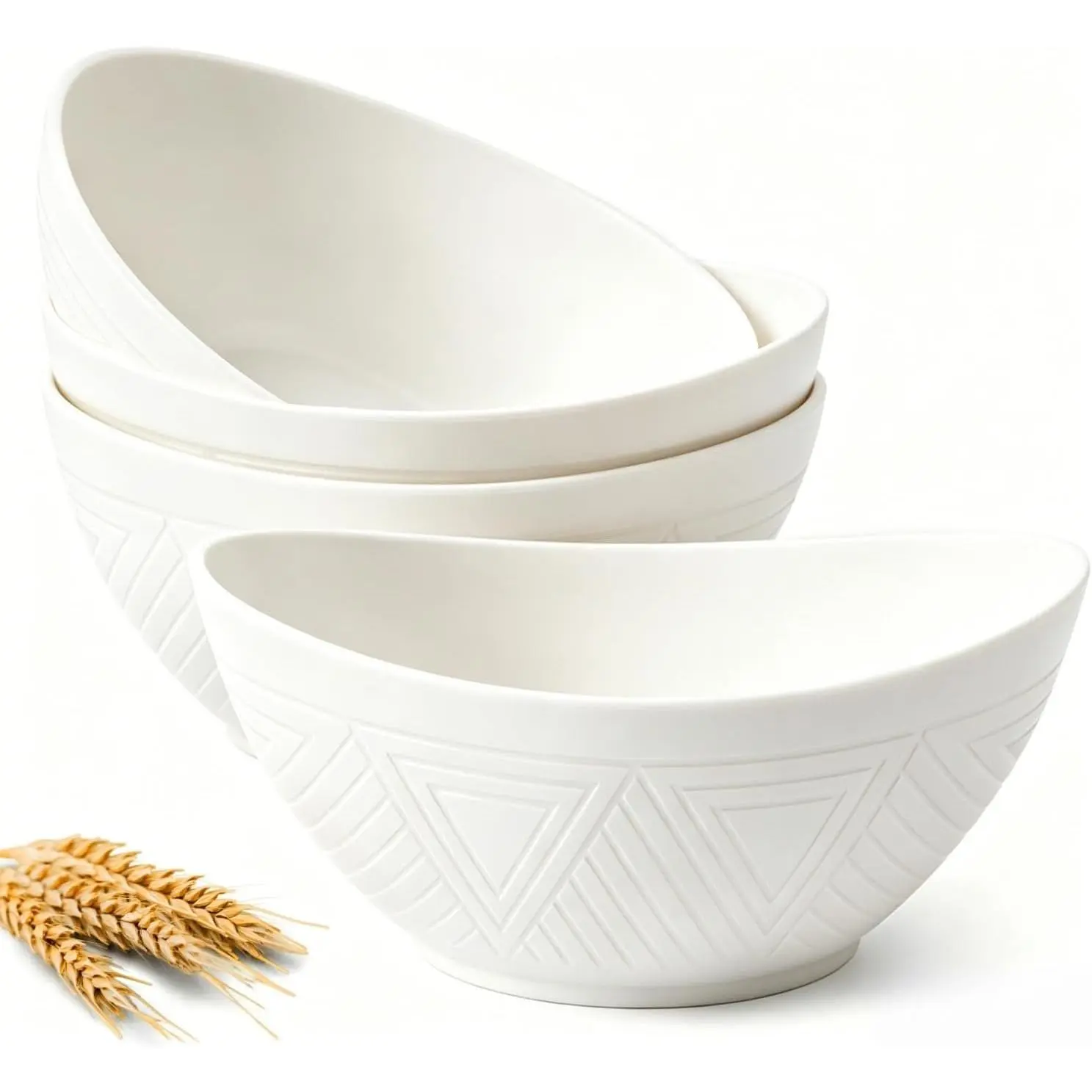 9.6 inch Serving Bowls, Large Serving Dishes for Wedding Parties, 60 Oz for Salad, Side Dishes, Pasta, Oval Shape, Microwave & Dishwasher Safe, Set of 4, White