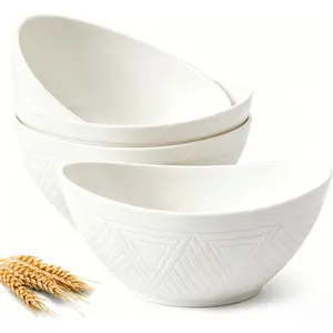 9.6 inch Serving Bowls, Large Serving Dishes for Wedding Parties, 60 Oz for Salad, Side Dishes, Pasta, Oval Shape, Microwave & Dishwasher Safe, Set of 4, White