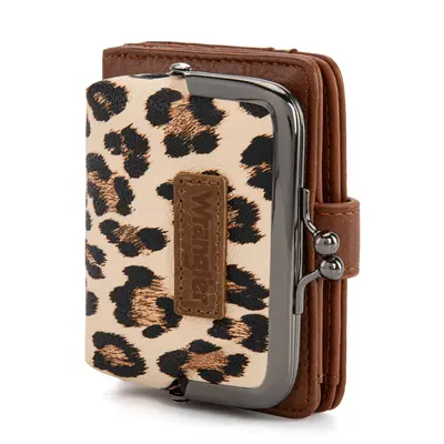 Women's RFID Blocking Leather Wallet | Small Bifold With Zipper Pocket & ID Window | Leopard Print Design