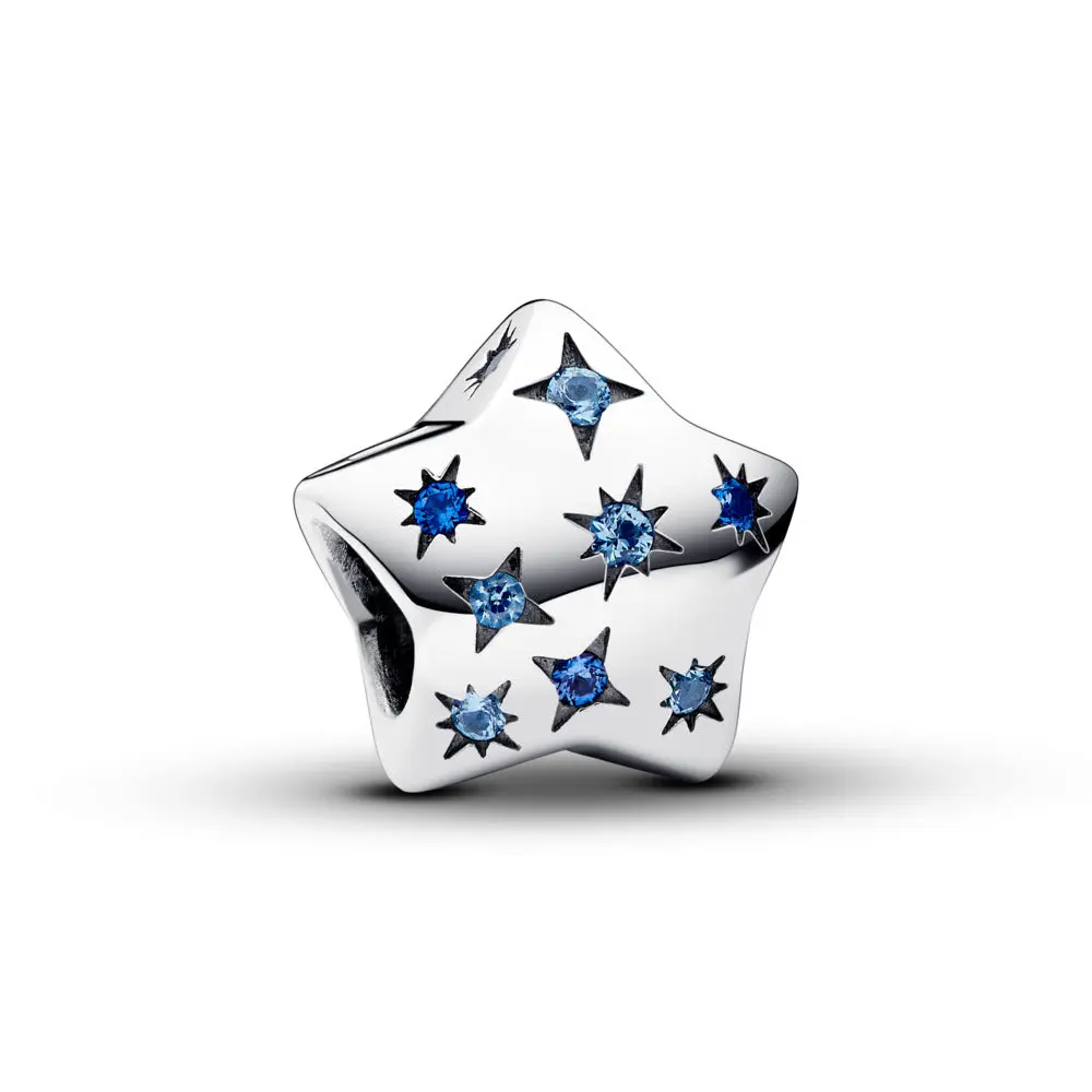 Blue Star Charm Bead for Bracelet | Silver Star Charm with Crystal Stones | Cute Aesthetic Jewelry Gift