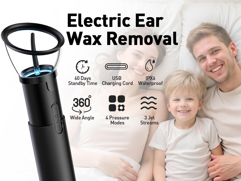Electric Ear Wax Removal Kit with IPX6 Waterproof, 4 Intelligent Modes, Rechargeable Design, Safe & Effective for Daily Ear Care, Suitable for Swimmers & Headphone Users