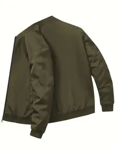 Men's Long Sleeve Jacket Spring Summer New Sports Coat Baseball Collar Flight Jacket Casual Outdoor Running Jacket Fashion Retro Zipper Cardigan Vest Solid Color Simple Basic Design With Pockets Menswear Tops Beige Plain Red