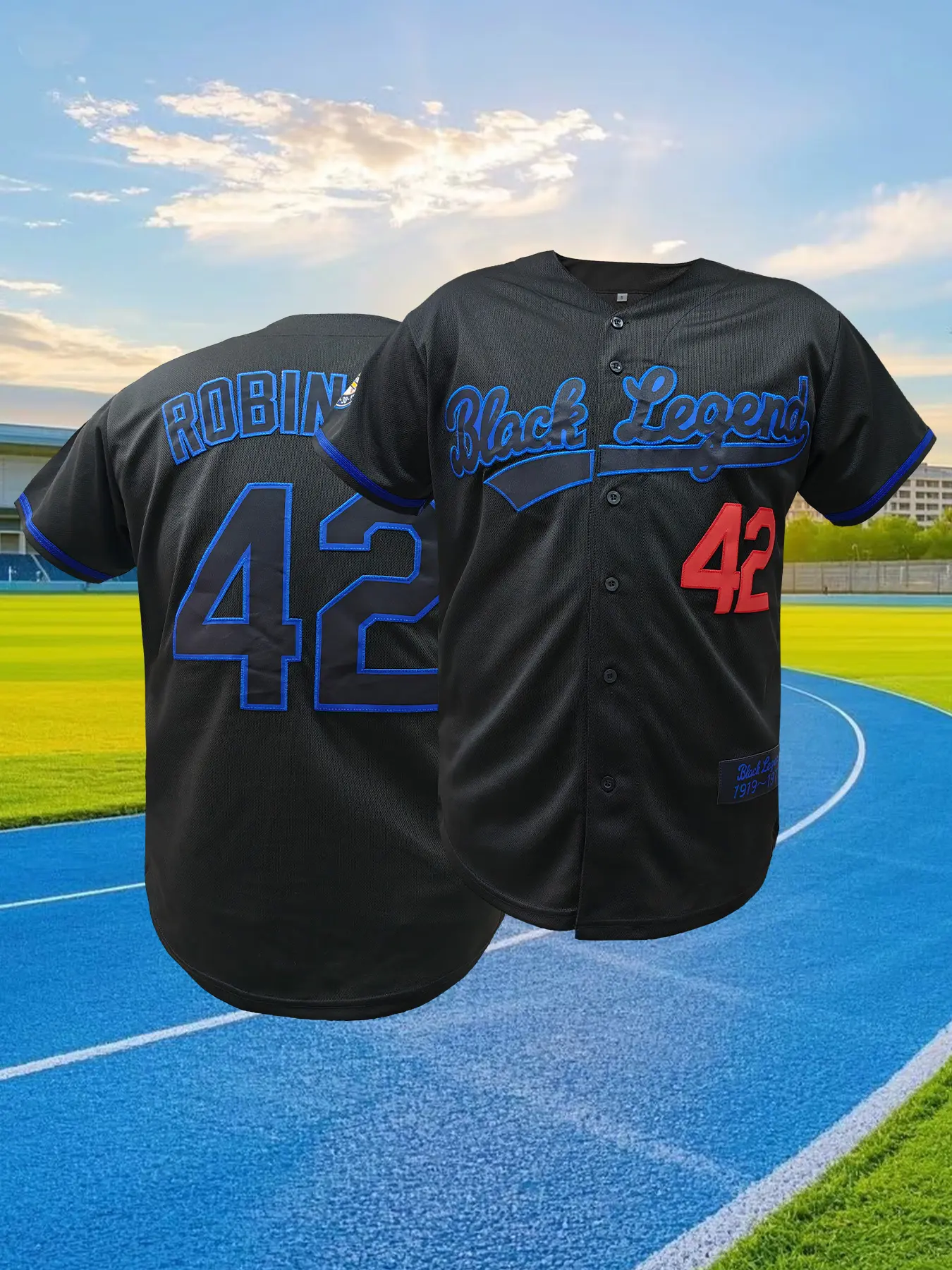 Men's Baseball Jersey with "Black Legend" & Number 42-Loose Fit,V-Neck, Short Sleeve All-Season Sports Top for Casual Wear,Outdoor Activities, Athletic Tops, Sports Clothing, Baseball Apparel