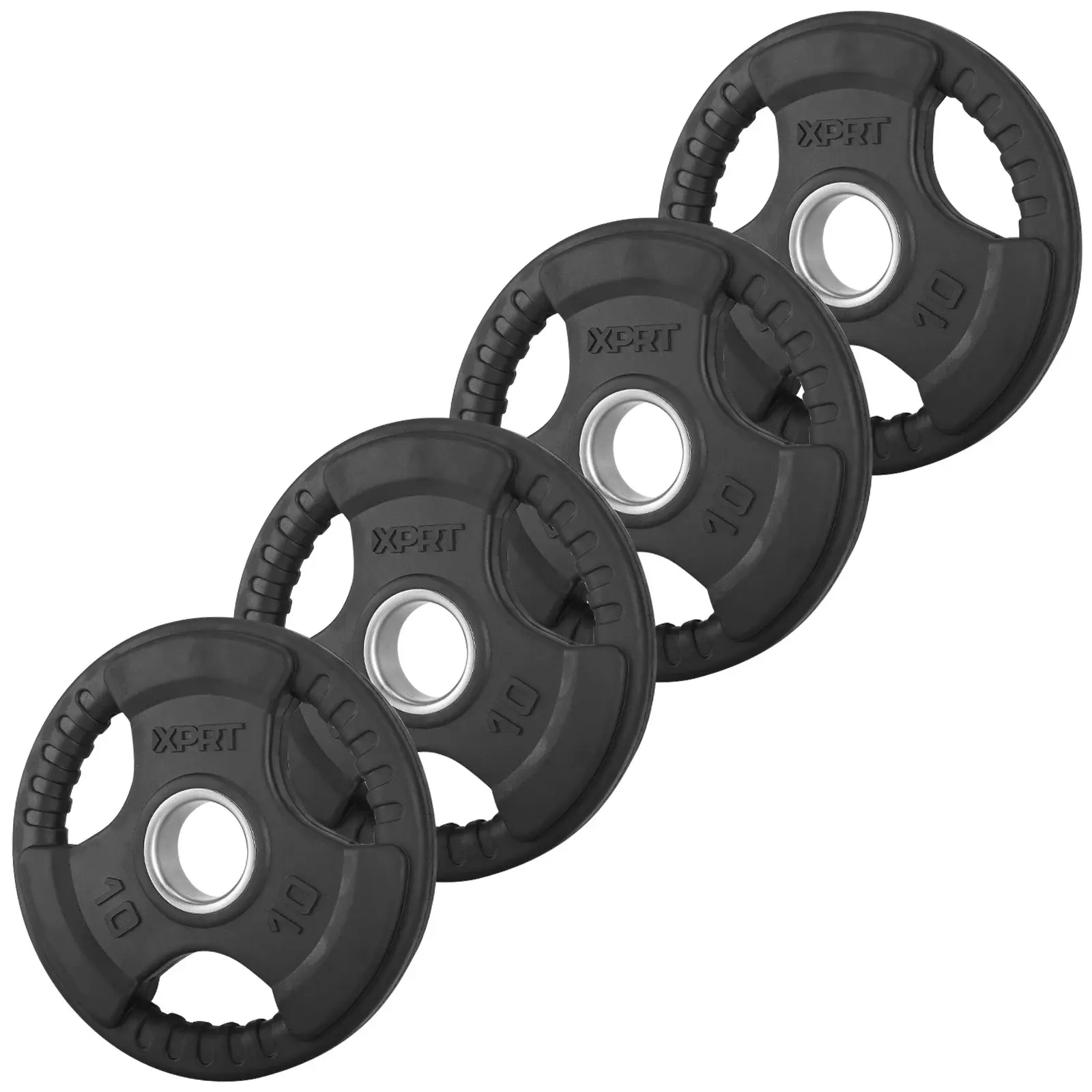Black 2-Inch Tri-Grip Rubber Coated Training Weight Lifting Plates