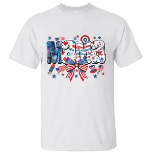 [Sale Up To 45%] Patriotic Mama Shirt, Stars & Stripes Bow Graphic, Perfect for 4th of July Moms, Festive & Fun Style