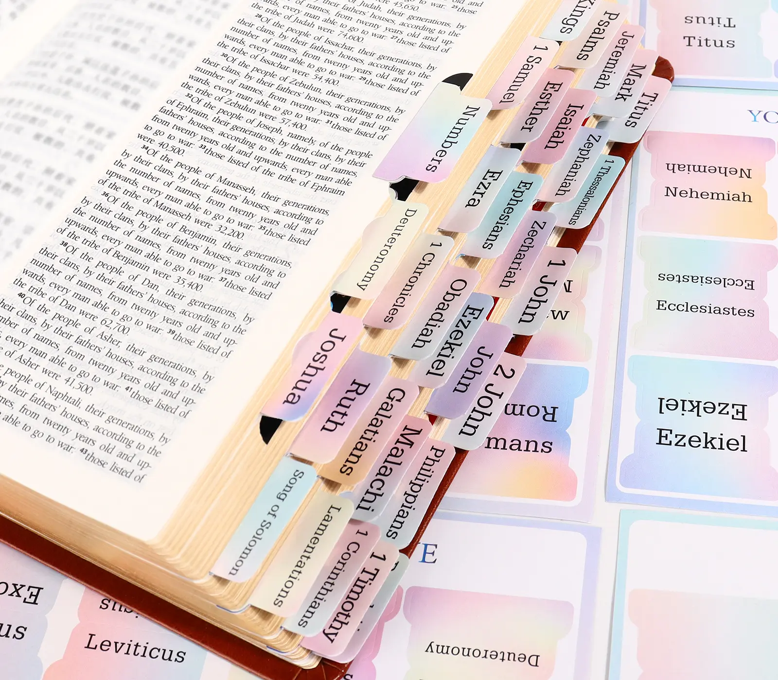 Colorful Rainbow Bible Tabs for Kids & Adults 90 Multi-Color Index Tabs Efficient Scripture Locating Ultra-Thin Durable Material Fits Most Bible Versions Smart Organization System