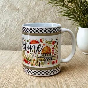 Palestine Mug, Floral Palestinian Culture Cup, Watermelon and Dome Art Ceramic Mug, Heritage Gift Idea