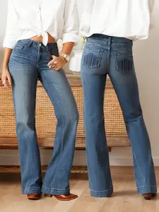 Women's Retro Micro-Flared Jeans Classic Fit Comfortable Denim Perfect for Everyday Wear Versatile Style Ideal for All-Day Wear