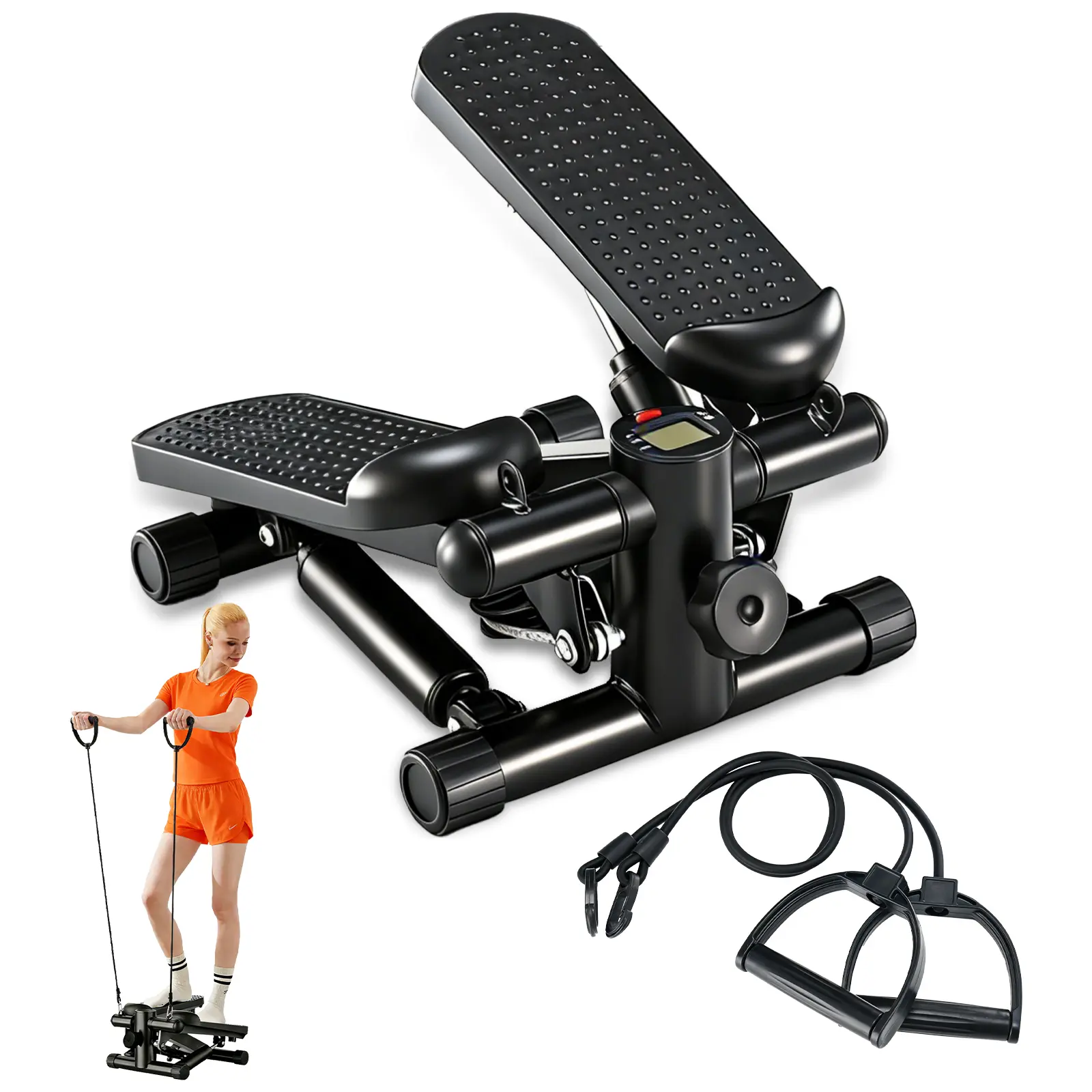 Mini Stepper for Home Exercise, Stair Stepper Machine with Resistance Bands, Adjustable Compact Fitness Equipment for Small Spaces