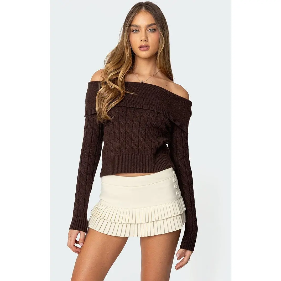 Edikted Women's Glenn Fold Over Cable Knit Sweater Edikted Women's Glenn Fold Over Cable Knit Sweater