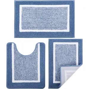 Rugs Sets 3 Piece with U-Mat Shower Rugs Absorbent Microfiber Plush Bath Mats Non Slip Bath Rugs Shaggy Mats Machine Washable