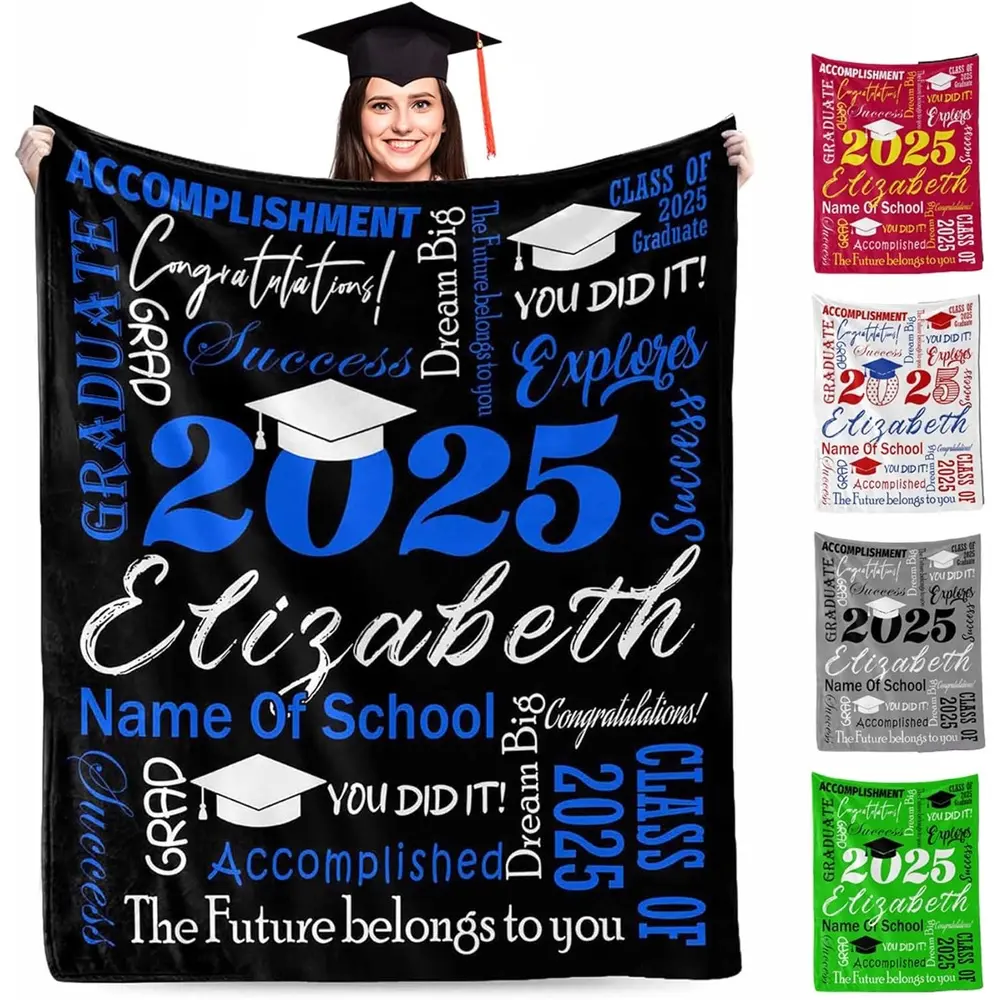 Personalized Graduation Blanket, Custom College Graduation Gifts for Him, Graduation Blanket 2025 Personalized, Graduation Decorations Class of 2025