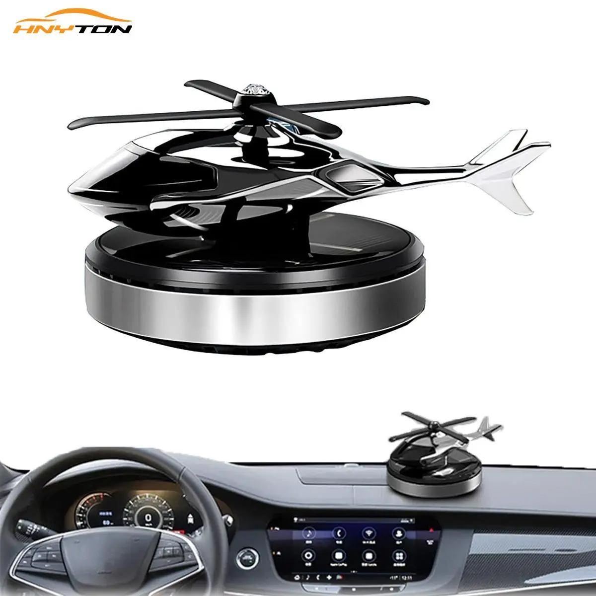 Hnyton Car Air Freshener, Helicopter Solar Energy Rotating Aromatherapy Aviation Al Alloy Diffuser, Interior Decoration Accessories Diffuser for Car a