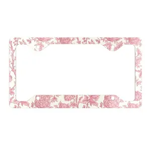 Pink Peony License Plate Frame, Toile Cottagecore Vehicle Accessory for Exterior Car, New Car Gift For Her, Chinoiserie Tag Cover