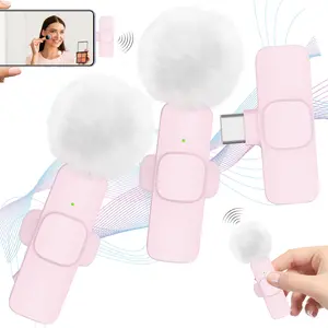 Wireless Lavalier Microphone for iPhone iPad TypeC Lapel Mics Plug-Play 2.4G Ultra-Low Delay Built-in Noise Reduction Chip Working Time for Video Recording Interview Podcast Vlog