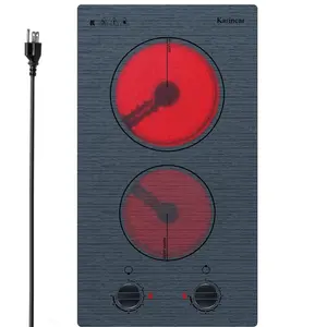Karinear portable Electric Cooktop, 2000W Electric Stove Top Knob Control with Beautiful Pattern Glass Surface, With Outlet Plug Power Kitchen Appliances Household Durable double burner