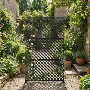 Garvee 72" h × 47" w Outdoor Privacy Screen, Metal Privacy Screen and Panels, Freestanding Weatherproof Privacy Decorative Fence for Patio Deck Backyard Balcony, 3-Panel with Stand for Outdoor & Indoor Use