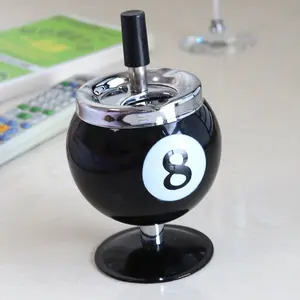8-Ball Themed Metal Ashtray with Cover, Creative Billiard Home Decor, Anti-Fly Ash, Sturdy Construction, Decorative Smoking Accessory for Home & Office Use
