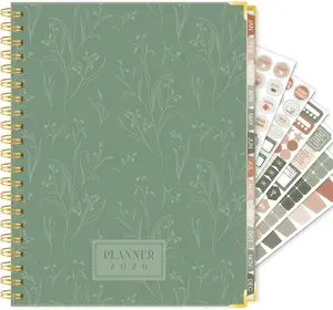 2026 Planner, Weekly and Monthly Planner from January 2026-December 2026, 8.4"x 6.1" Aesthetic Greenery Agenda Book with Back Pocket, Stickers, Coated Tabs, A5 Size