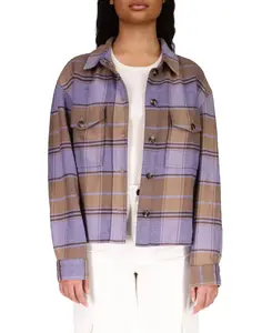 Sanctuary Women's Purple Cotton Starstruck Cropped Plaid Shacket Jacket