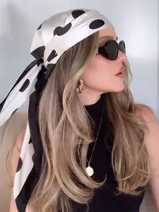 Bohemian Style Polka Dot Printed Satin Scarf for Women, Elegant Headscarf/ Shawl for Daily Casual Wear & Sun Protection, Boho Style