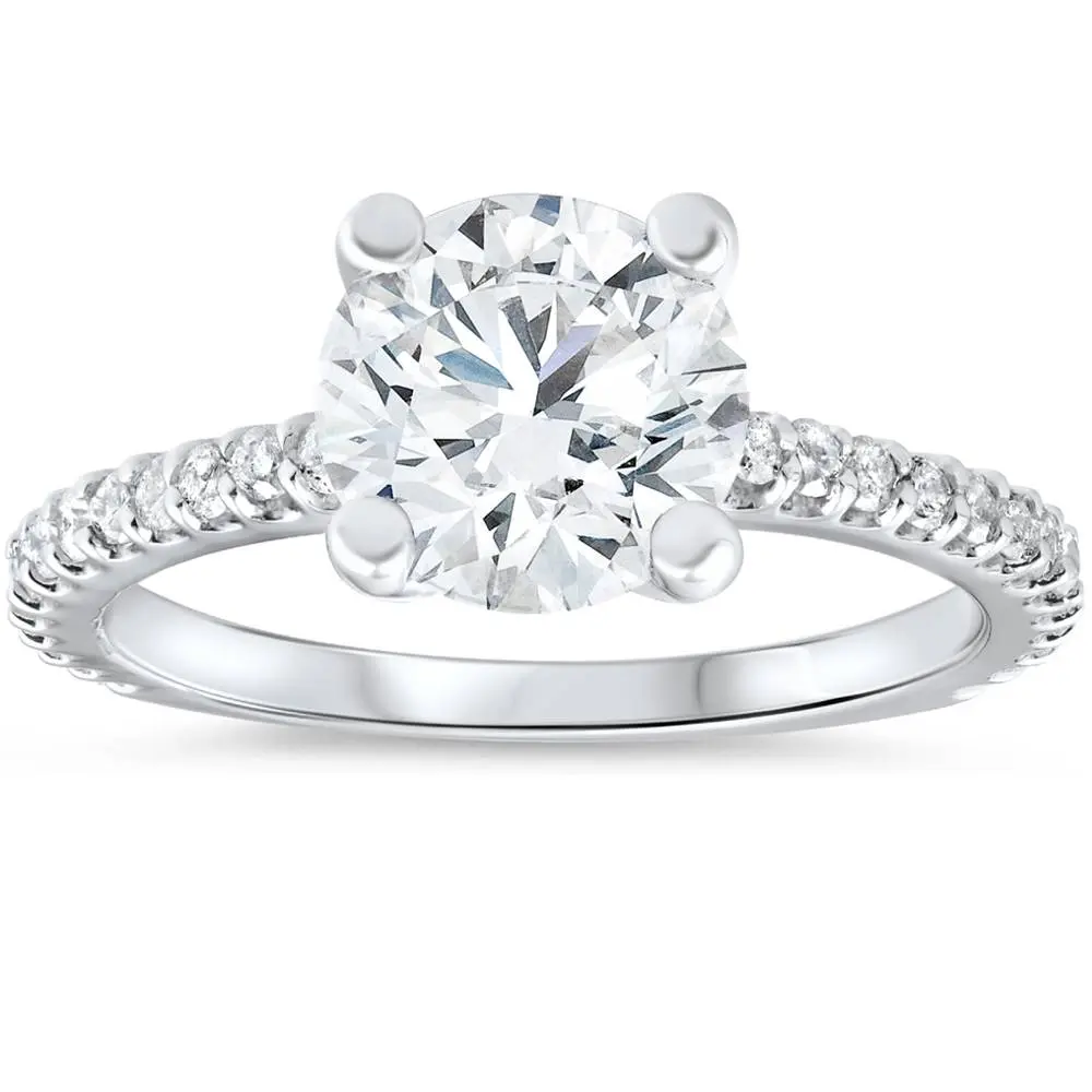 3 Carat Diamond Engagement Solitaire Ring 14K White Gold Lab Grown Round Cut 3 Carat Diamond Engagement Solitaire Ring 14K White Gold Lab Grown Round Cut