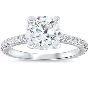 3 Carat Diamond Engagement Solitaire Ring 14K White Gold Lab Grown Round Cut