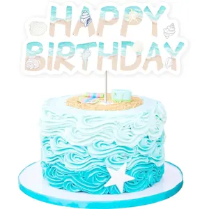 1Set Beach Shell Birthday Cake Topper Beach Shell Birthday Party Decorations Seashell Cake Decors Under The Sea Ocean Wave Bday Sea Creature Mermaid Summer Ocean Surf Party Supply